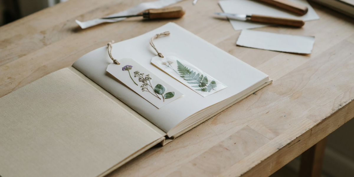 Bookmarks with pressed flowers and leaves sealed under clear film
